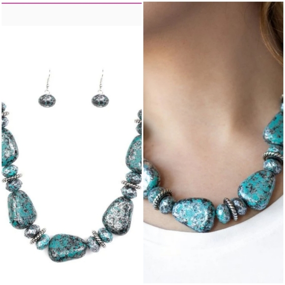 PREHISTORIC FASHIONISTA BLUE NECKLACE/EARRING SET